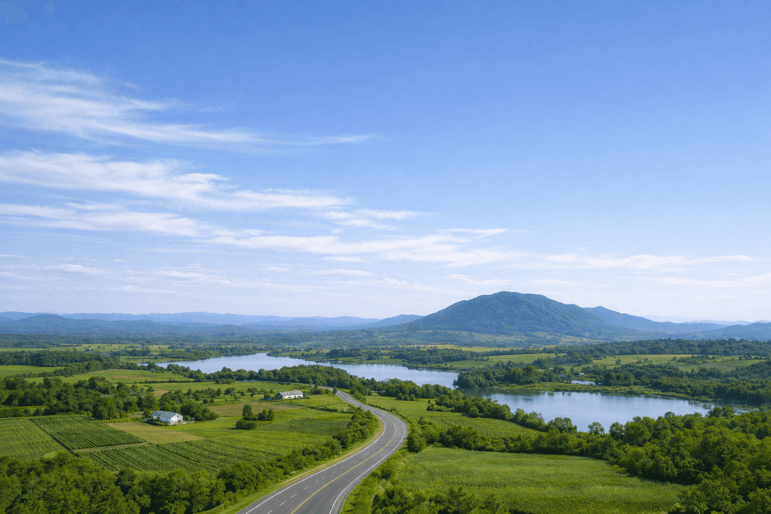 Lush green managed farmland at Green Lakes